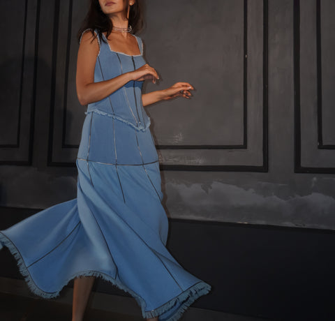 Denim Maxi A-line Skirt