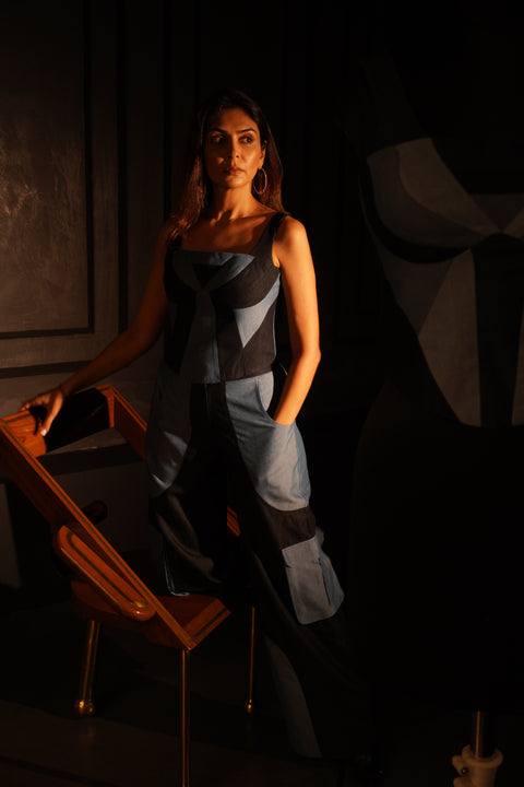 Patchwork Sleeveless Denim Corset