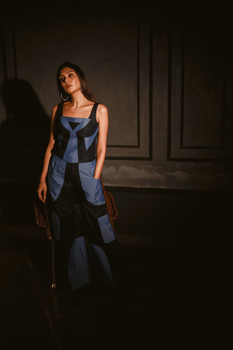 Patchwork Sleeveless Denim Corset