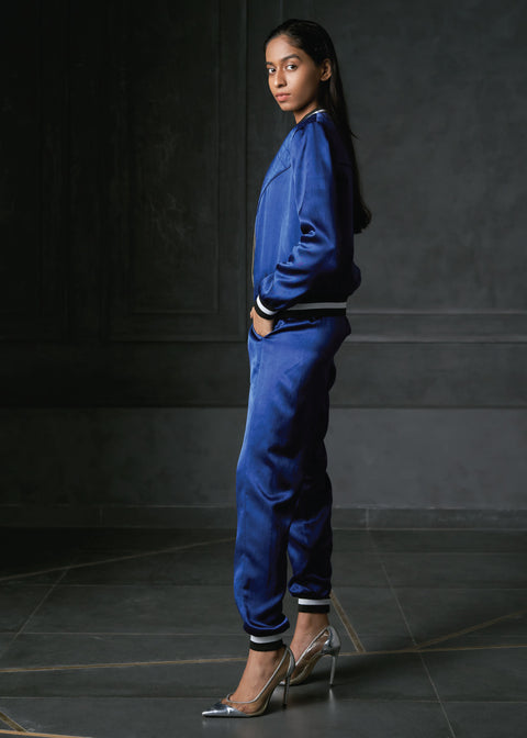 Cobalt Quilted Full Sleeves Reversible Bomber Jacket