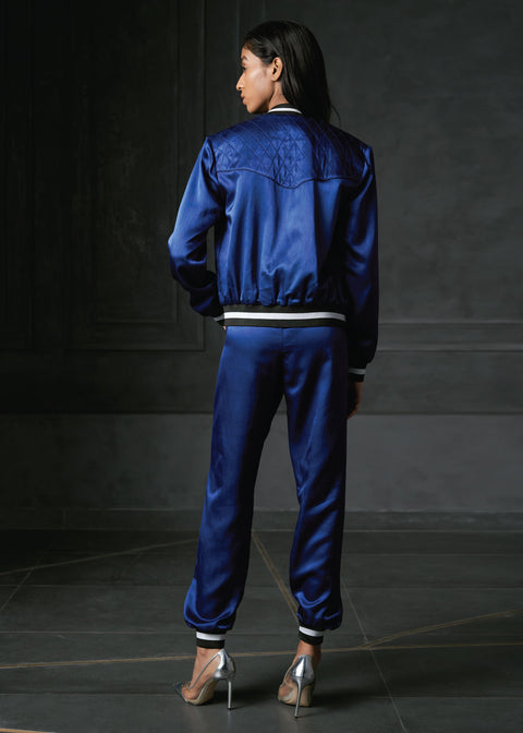 Cobalt Quilted Full Sleeves Reversible Bomber Jacket