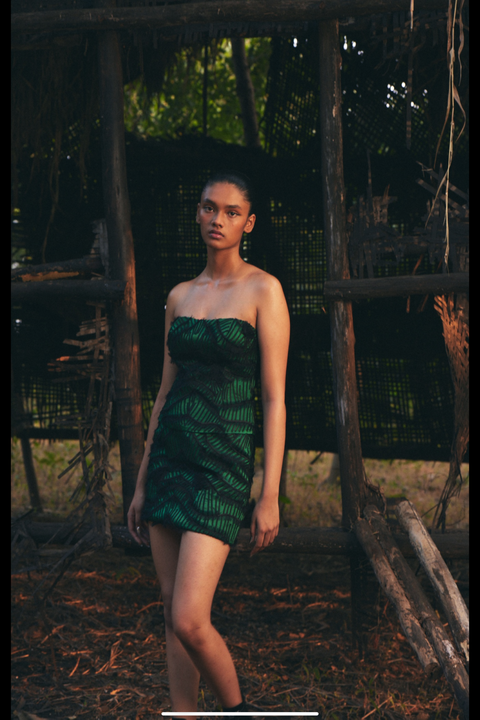 Jade corset with leather trim