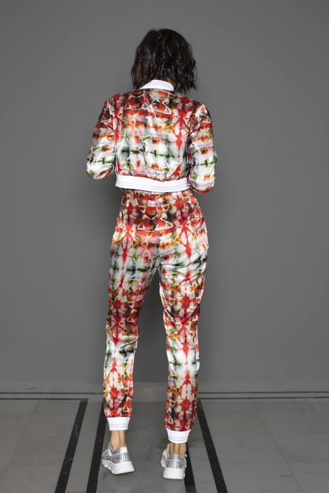 Shibori Orange Cropped Reversible Bomber Jacket
