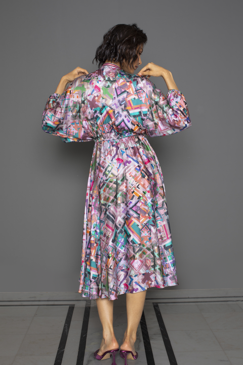 Abstract pink kimono dress
