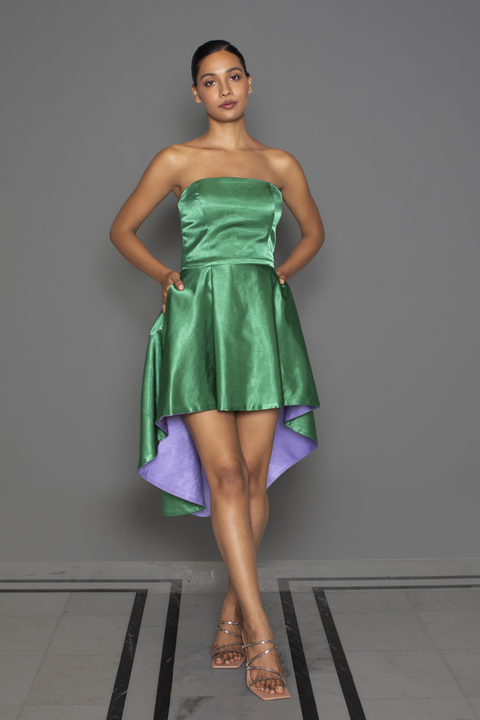 Jade/lilac Tube Reversible High Low Dress