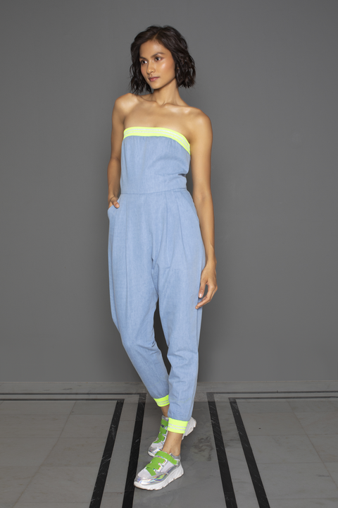 Light Blue Tube Jogger Jumpsuit