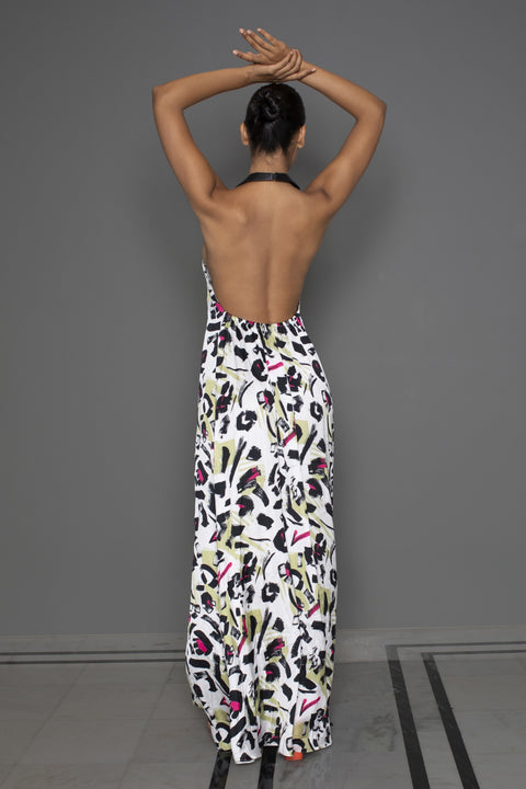 Tryst Halter Neck Leather Cuff Dress