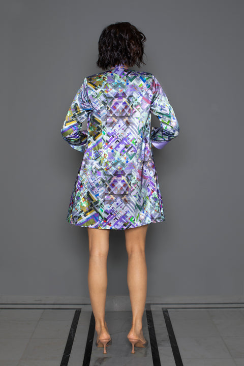 Abstract Lilac Long Jacket