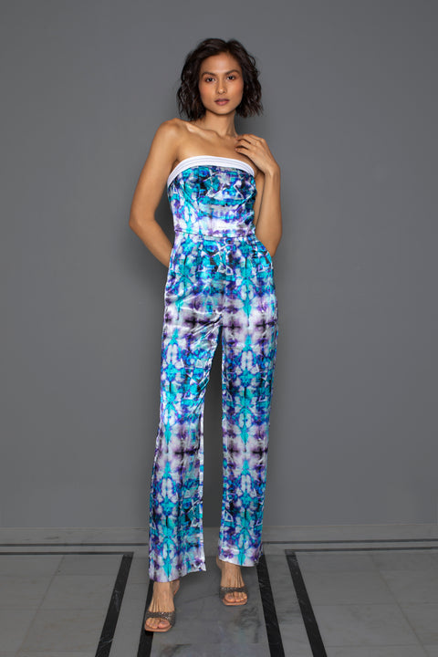 Shibori Blue Tube Straight Jumpsuit