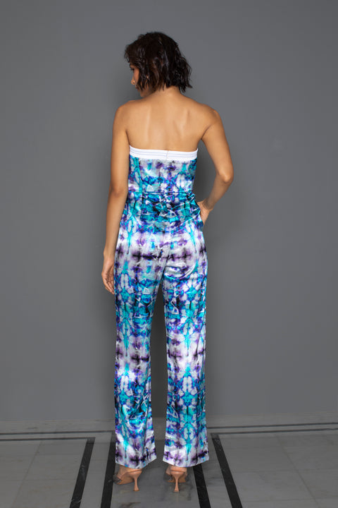 Shibori Blue Tube Straight Jumpsuit