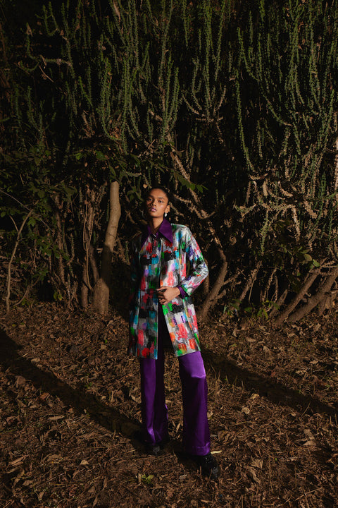 Prism patchwork embroidered long jacket