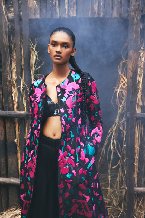 Iris embroidered long jacket