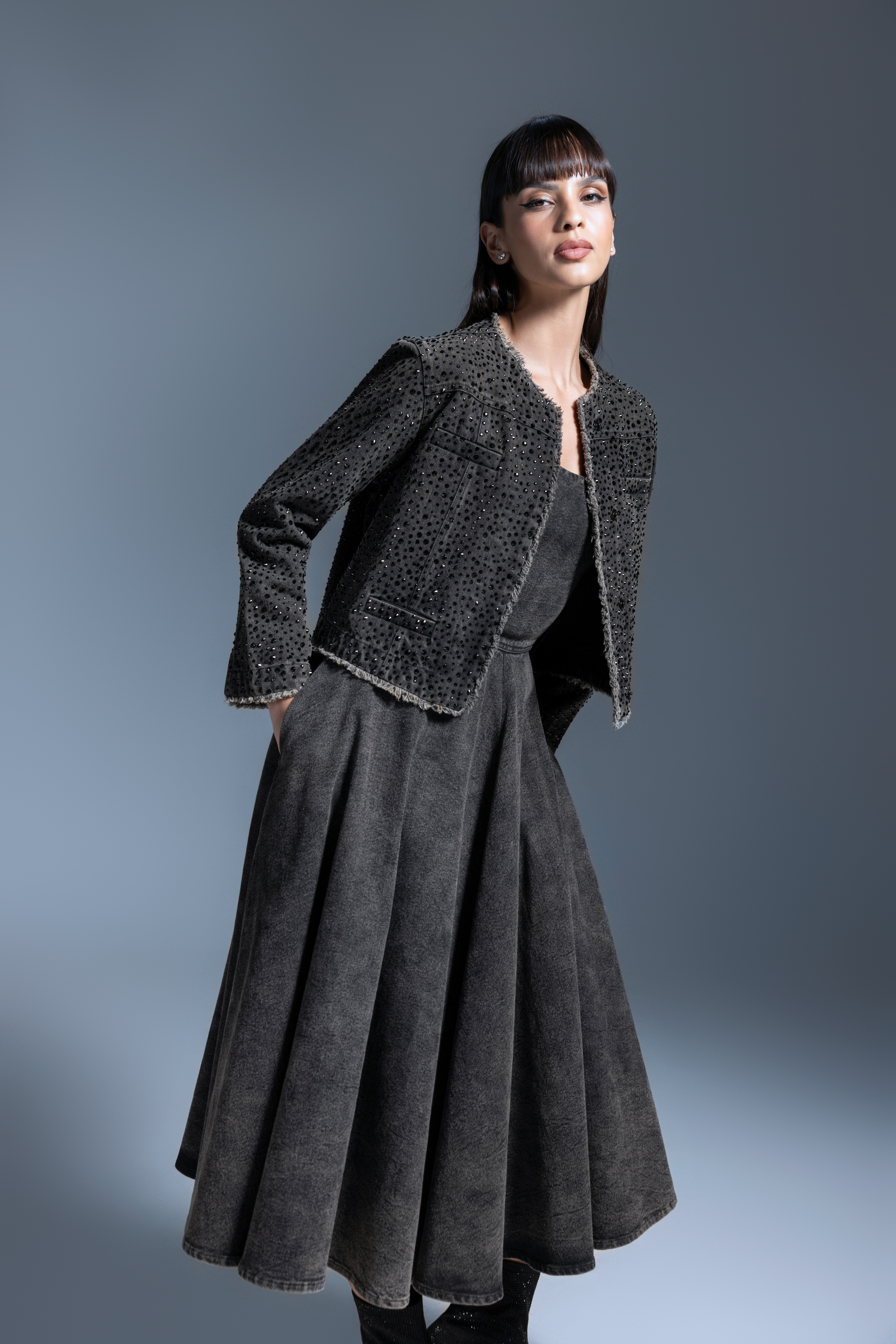 Argyle Charcoal Studded Jacket