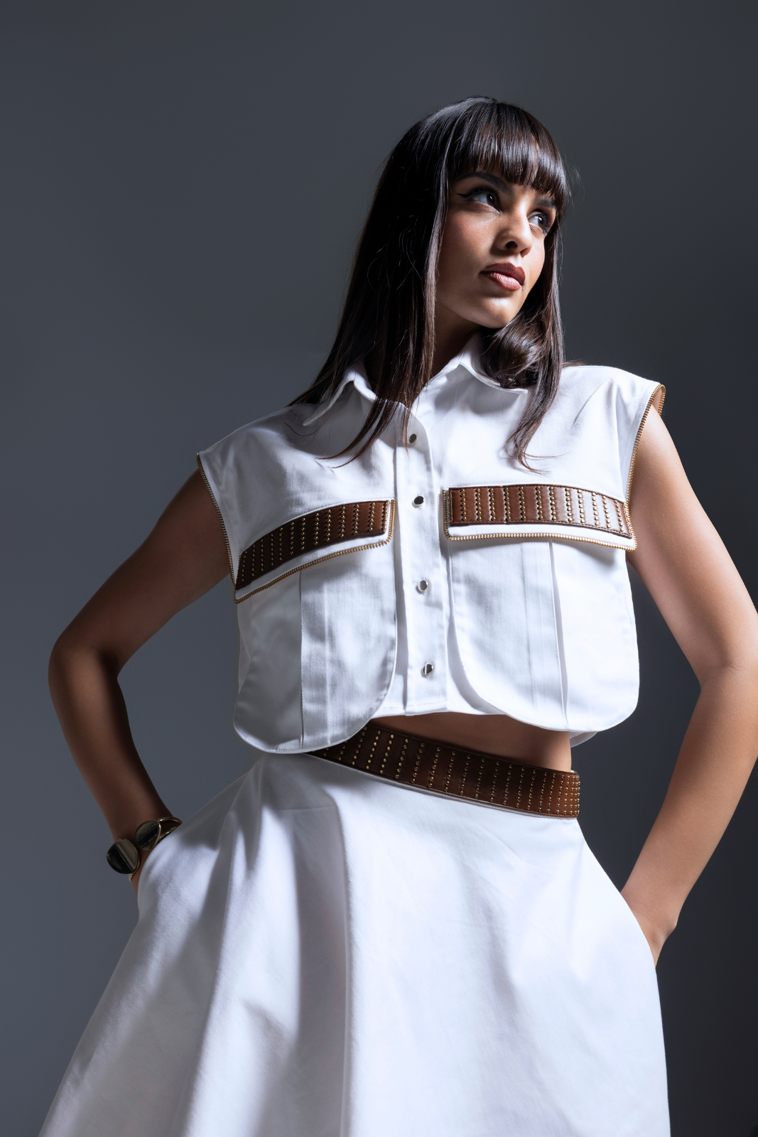 Pasha White Crop Shirt