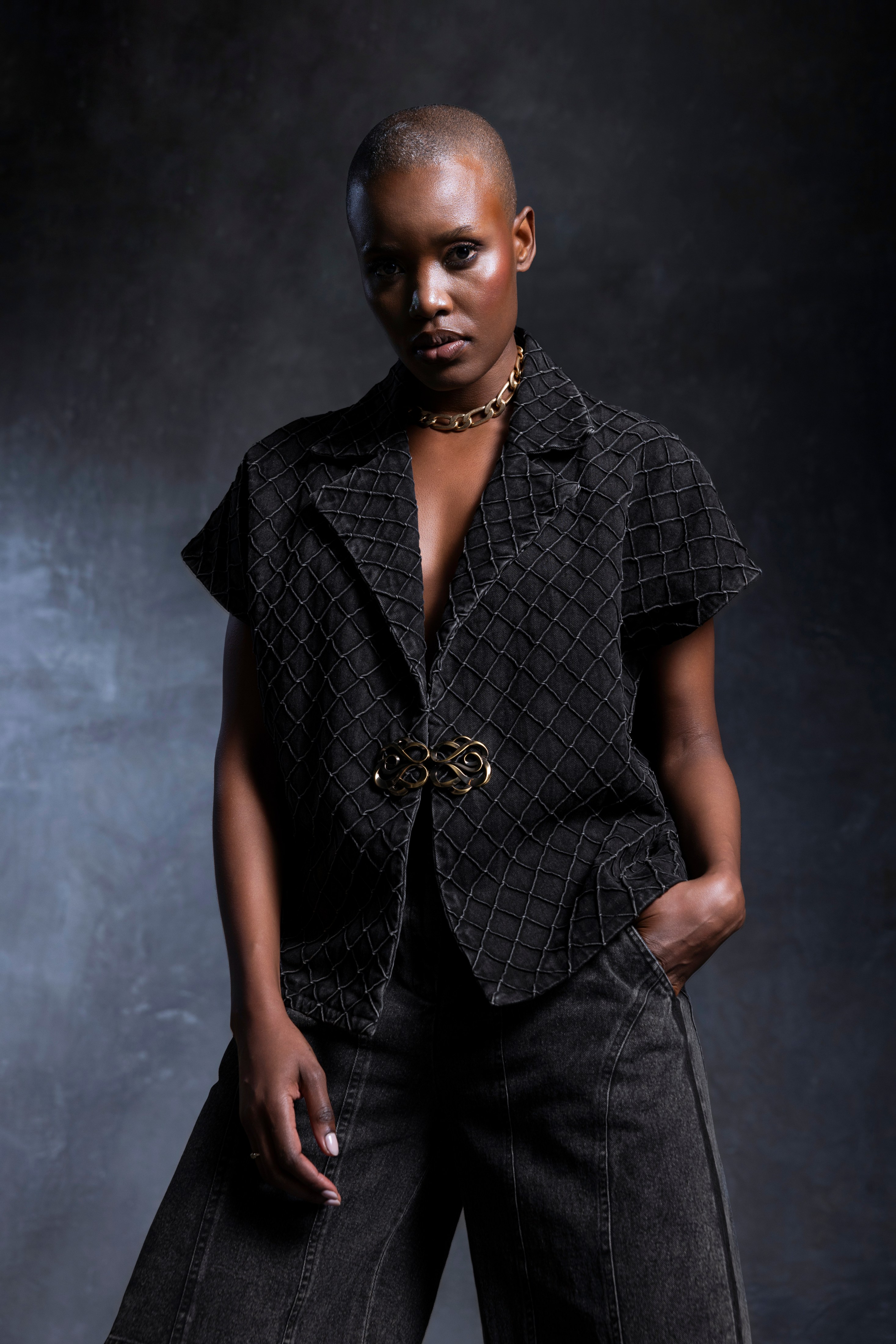 Luna Charcoal Cross Tucks Jacket
