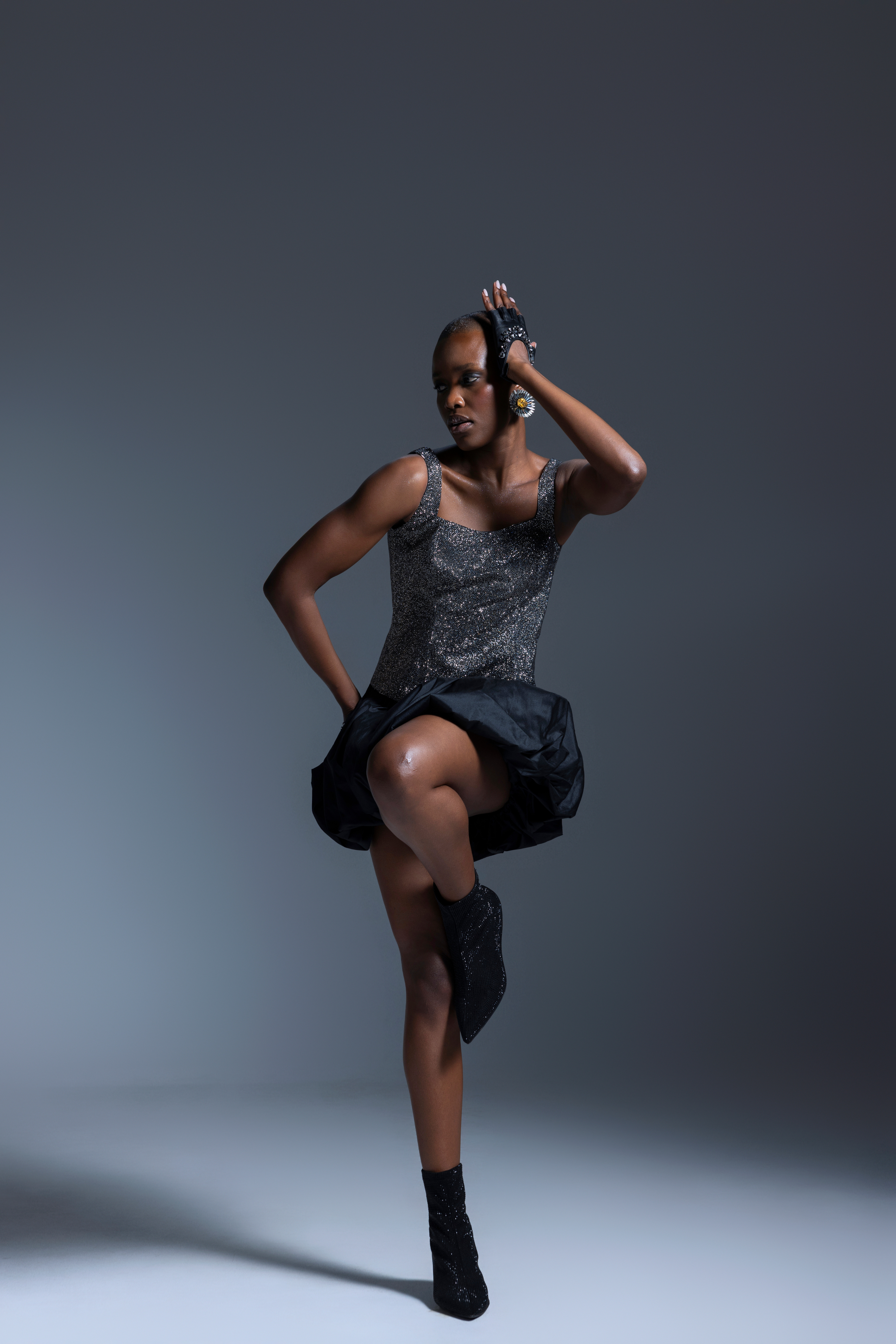 Quartz Black Mini Bubble Skirt