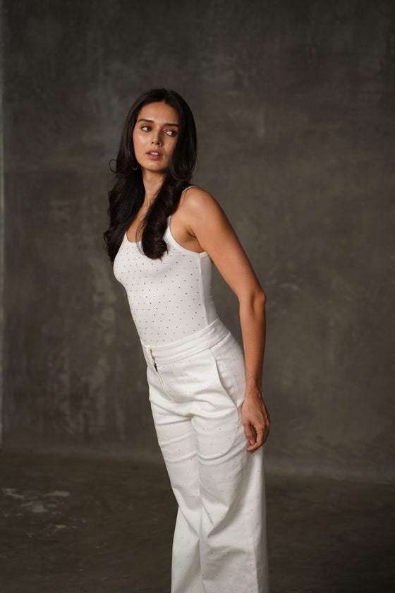 White Jersey Tank Top With Diamonds