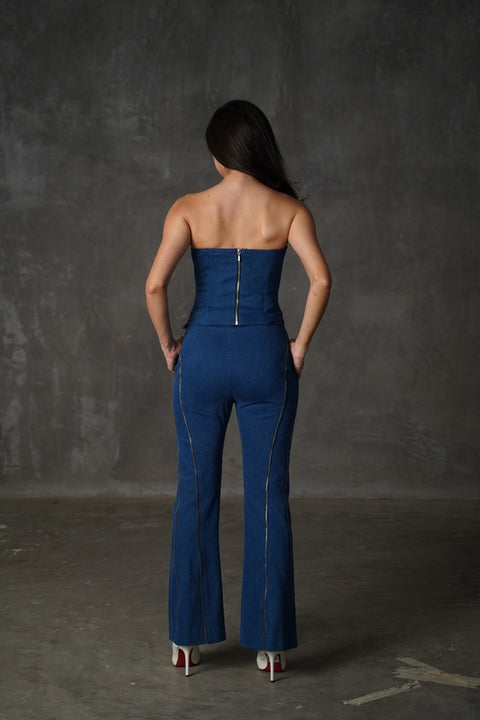 Indigo Denim Flared Pants