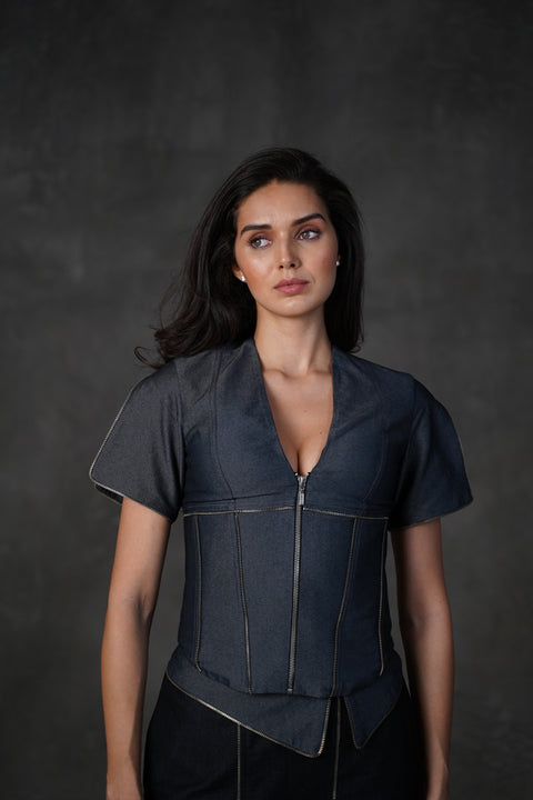 Lead Denim Slit Sleeves Corset