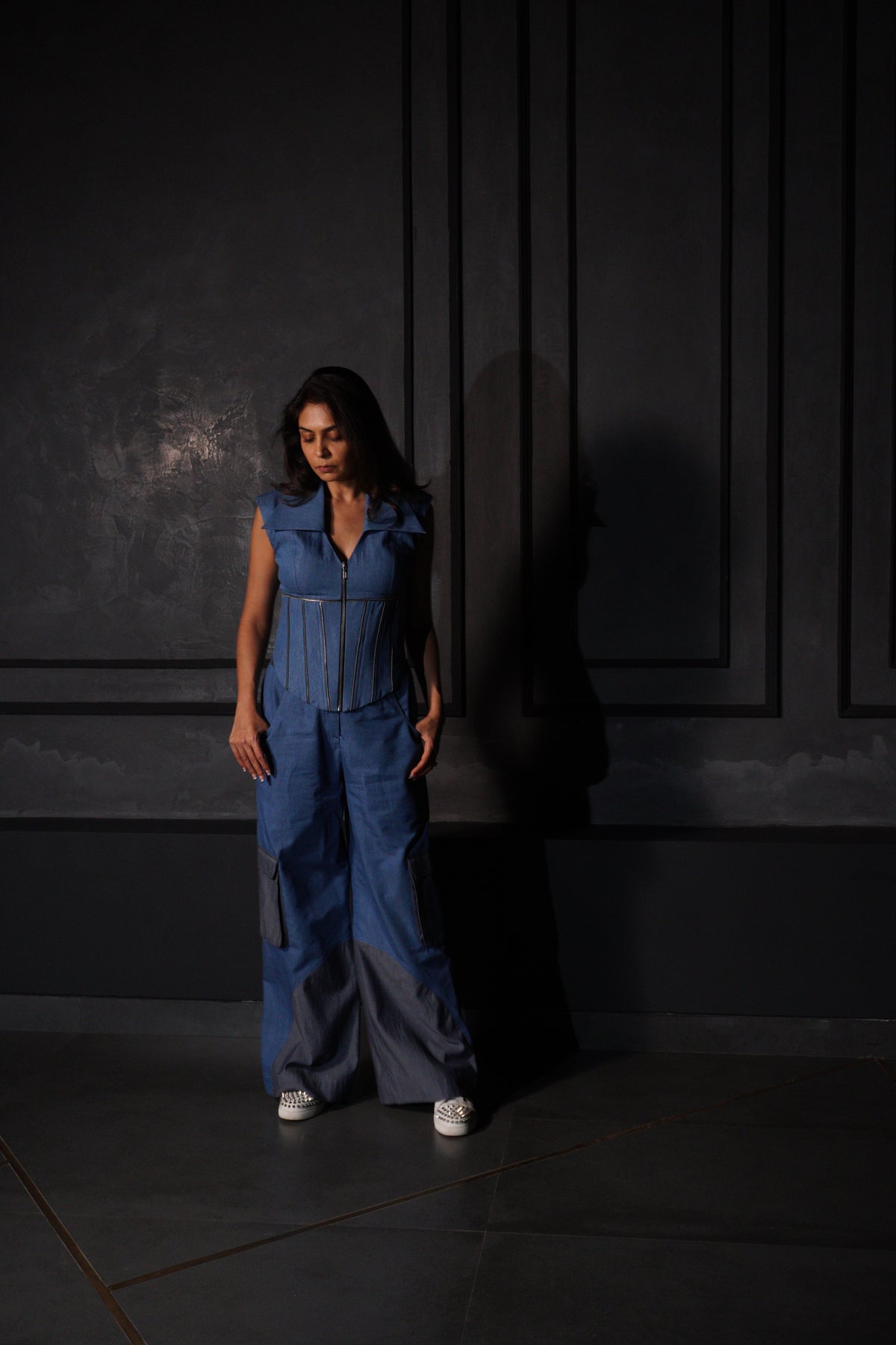 Patchwork Denim Cargo Pants
