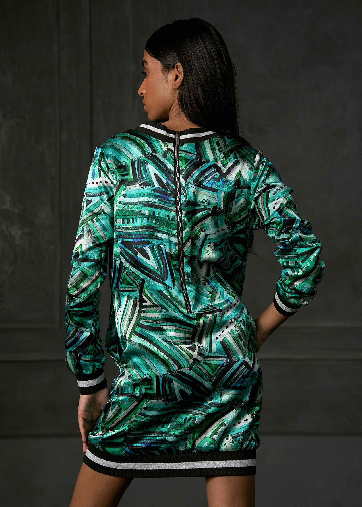 Rush Full Sleeves Printed Bomber Dress