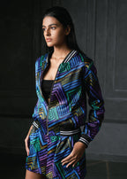 Zing in Blue Full Sleeves Reversible Bomber Jacket