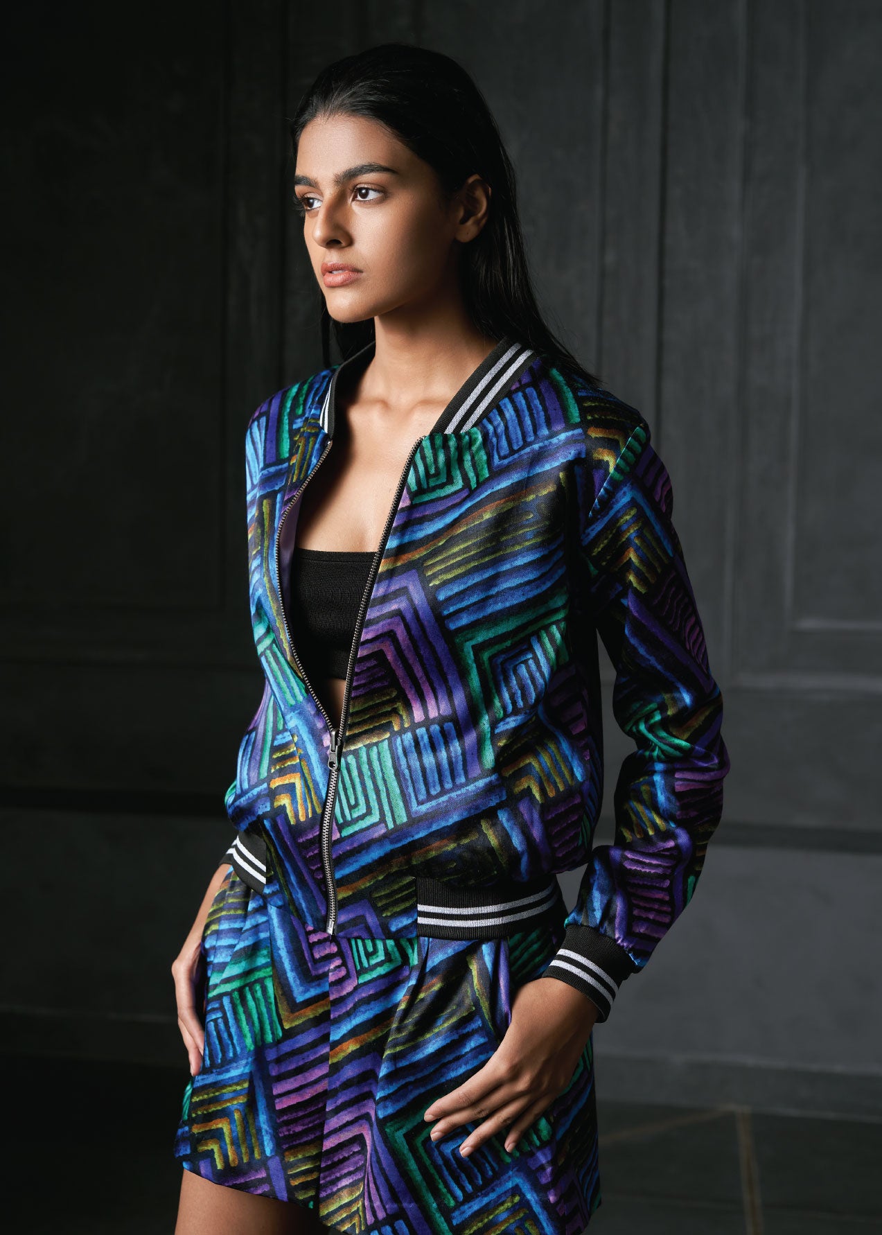 Zing in Blue Full Sleeves Reversible Bomber Jacket