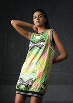 Wabi Sabi in Green Printed Sleeveless Bomber Dress
