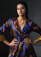 Calico in Blue Printed Long Jacket