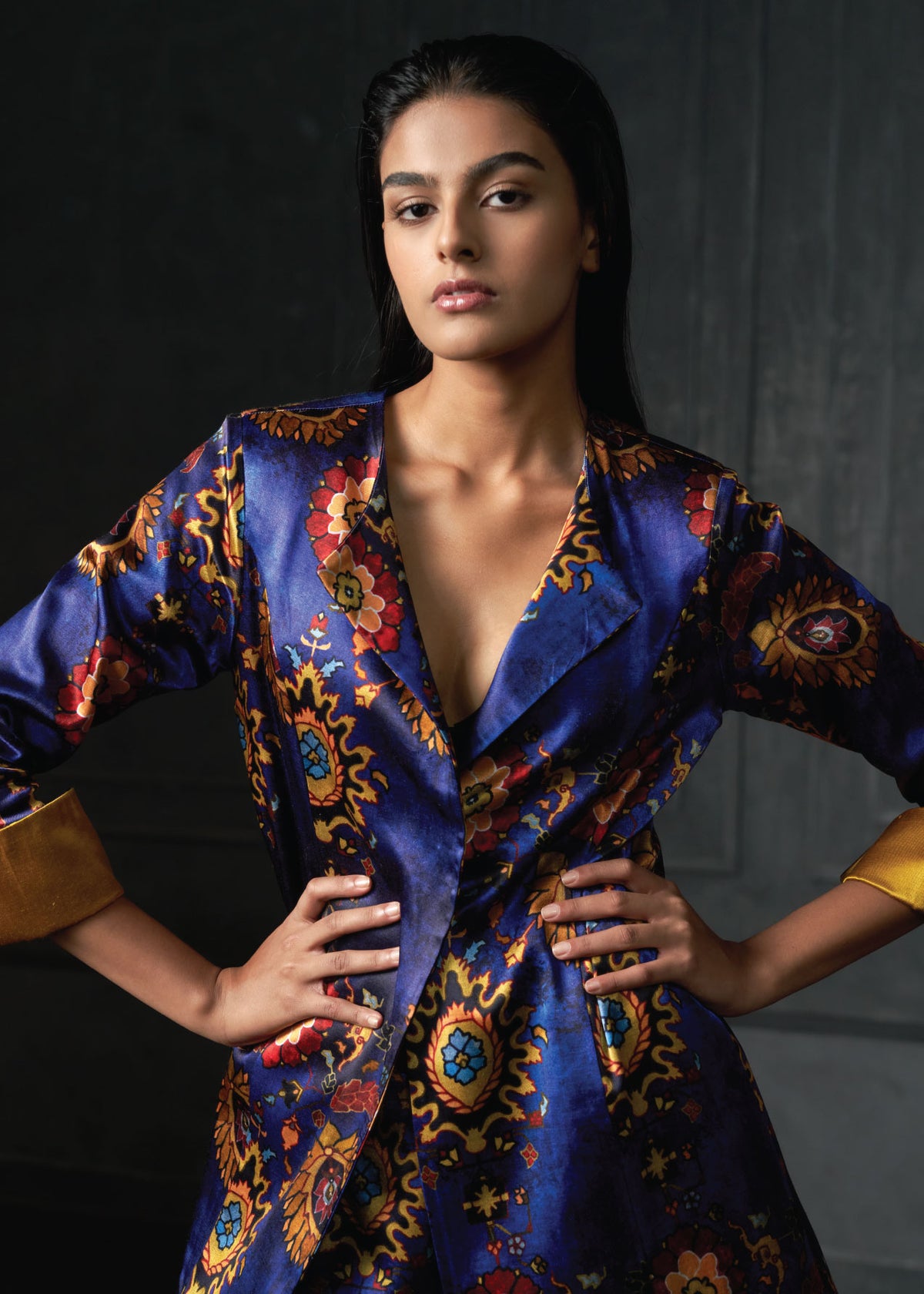 Calico in Blue Printed Long Jacket