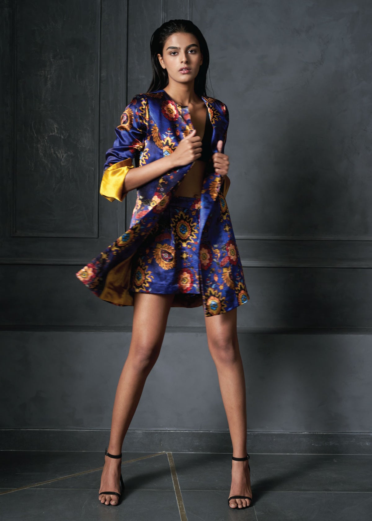 Calico in Blue Printed Long Jacket