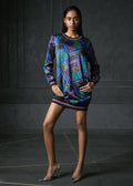 Zing in Blue Full Sleeves Printed Bomber Dress