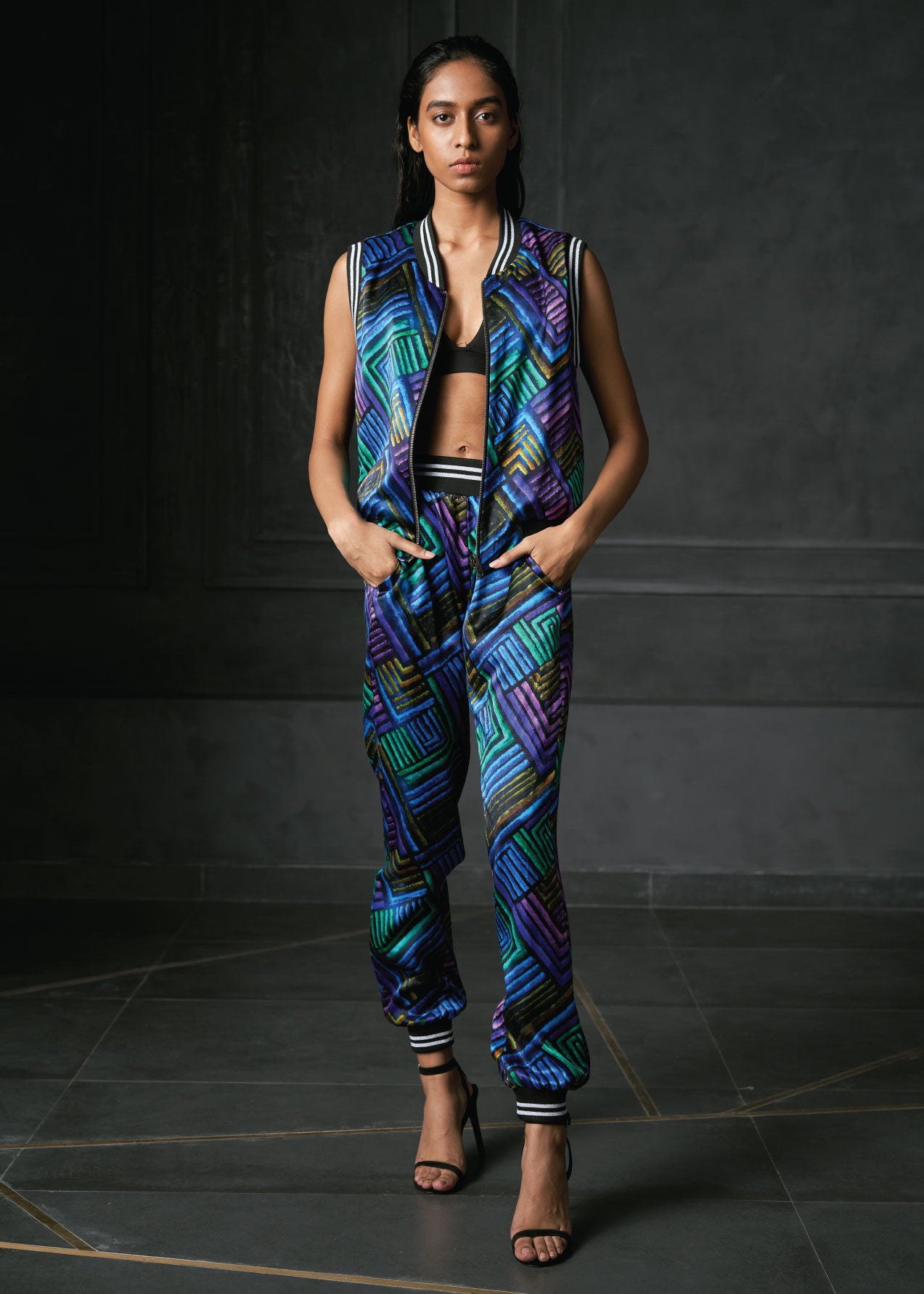Zing in Blue Sleeveless Reversible Bomber Jacket