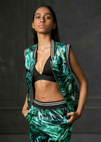 Rush in Green Sleeveless Reversible Bomber Jacket