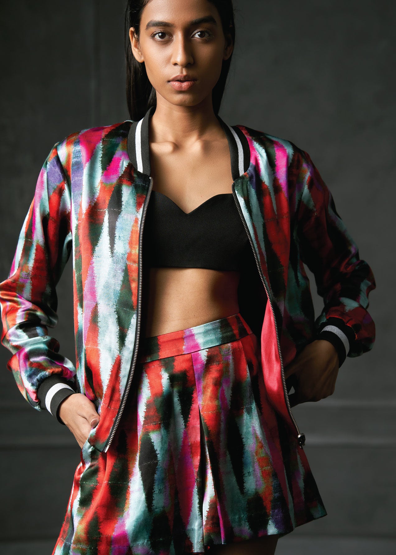 Kefi in Pink Full Sleeves Reversible Bomber Jacket