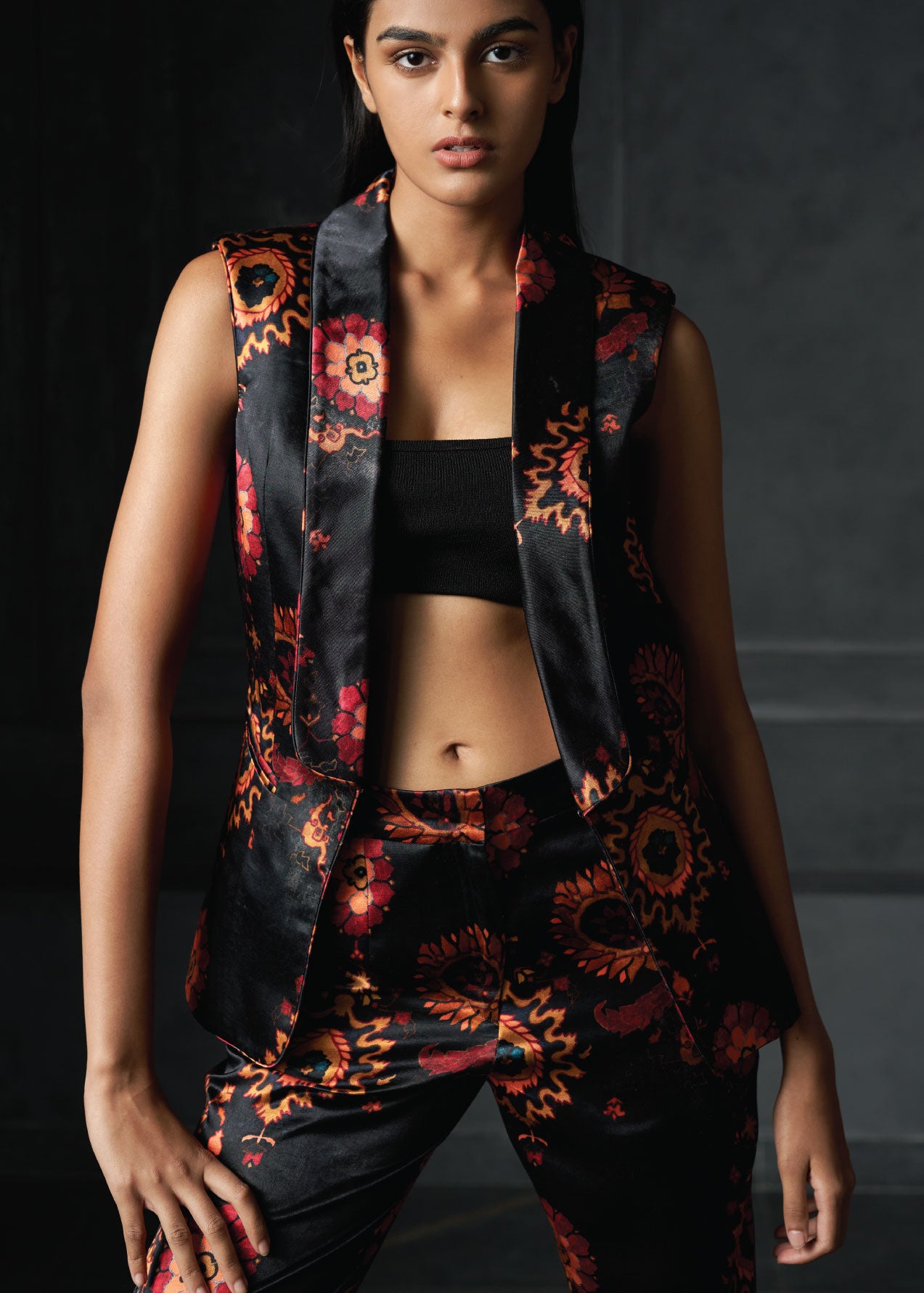 Calico in Black Printed Fitted Jacket