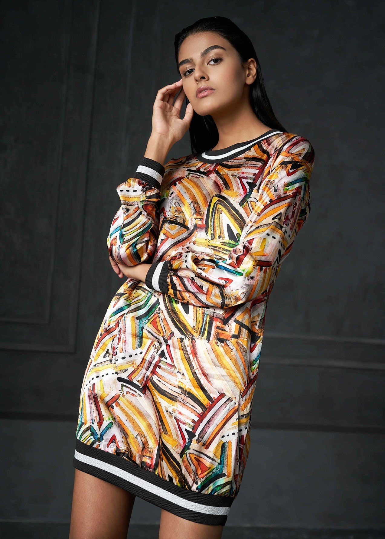 Rush Full Sleeves Printed Bomber Dress