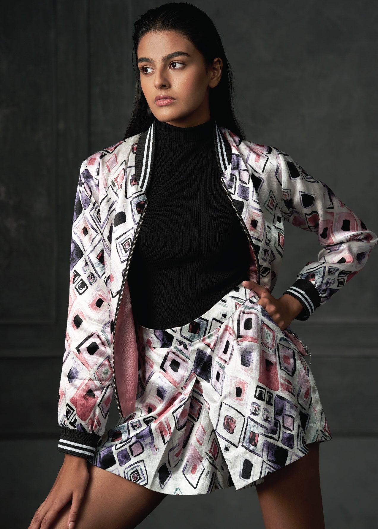 Olio in Blush Pink Full Sleeves Reversible Bomber Jacket