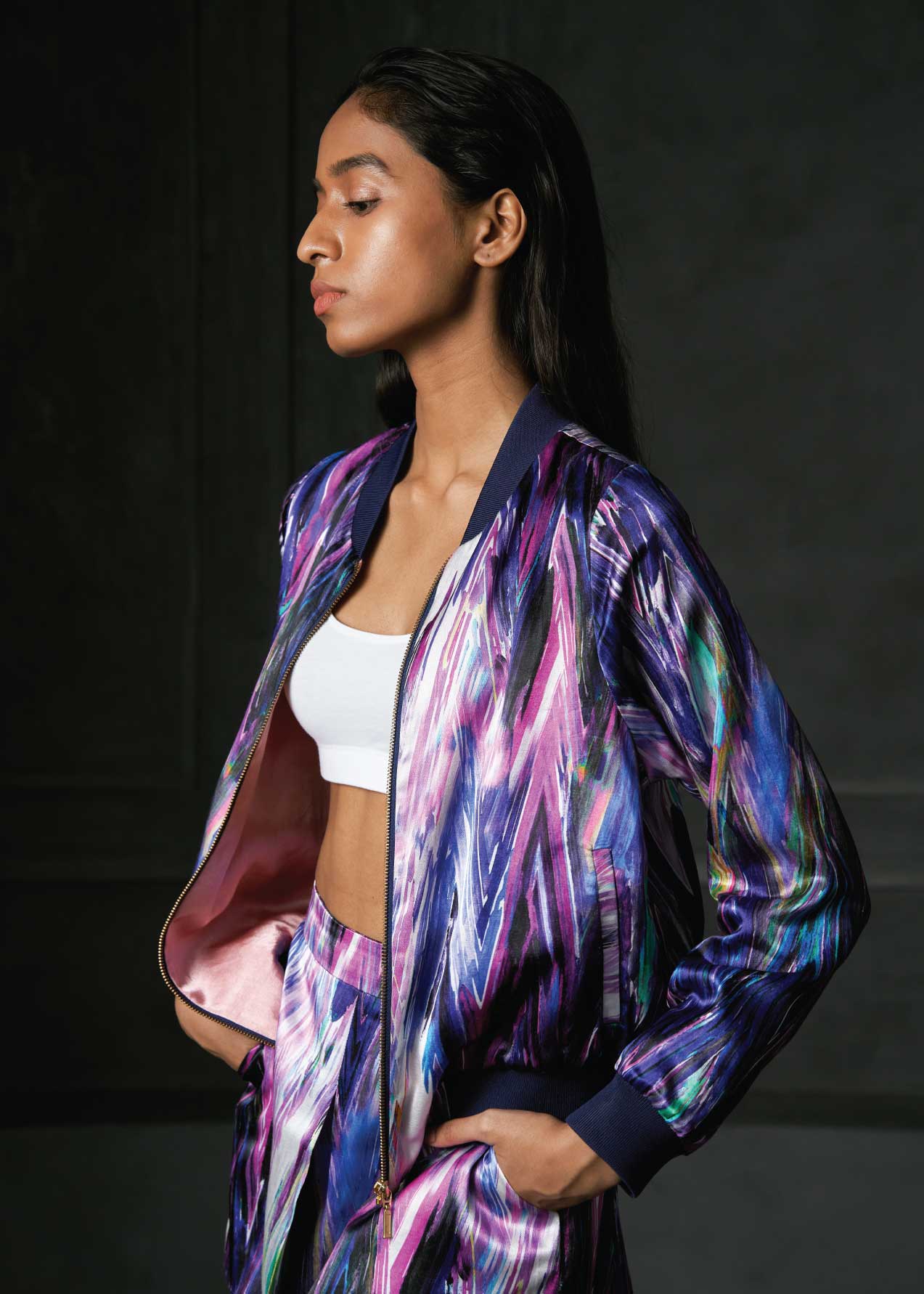 Boketto in Purple Full Sleeves Reversible Bomber Jacket