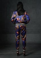 Calico in Blue Full Sleeves Reversible Bomber Jacket