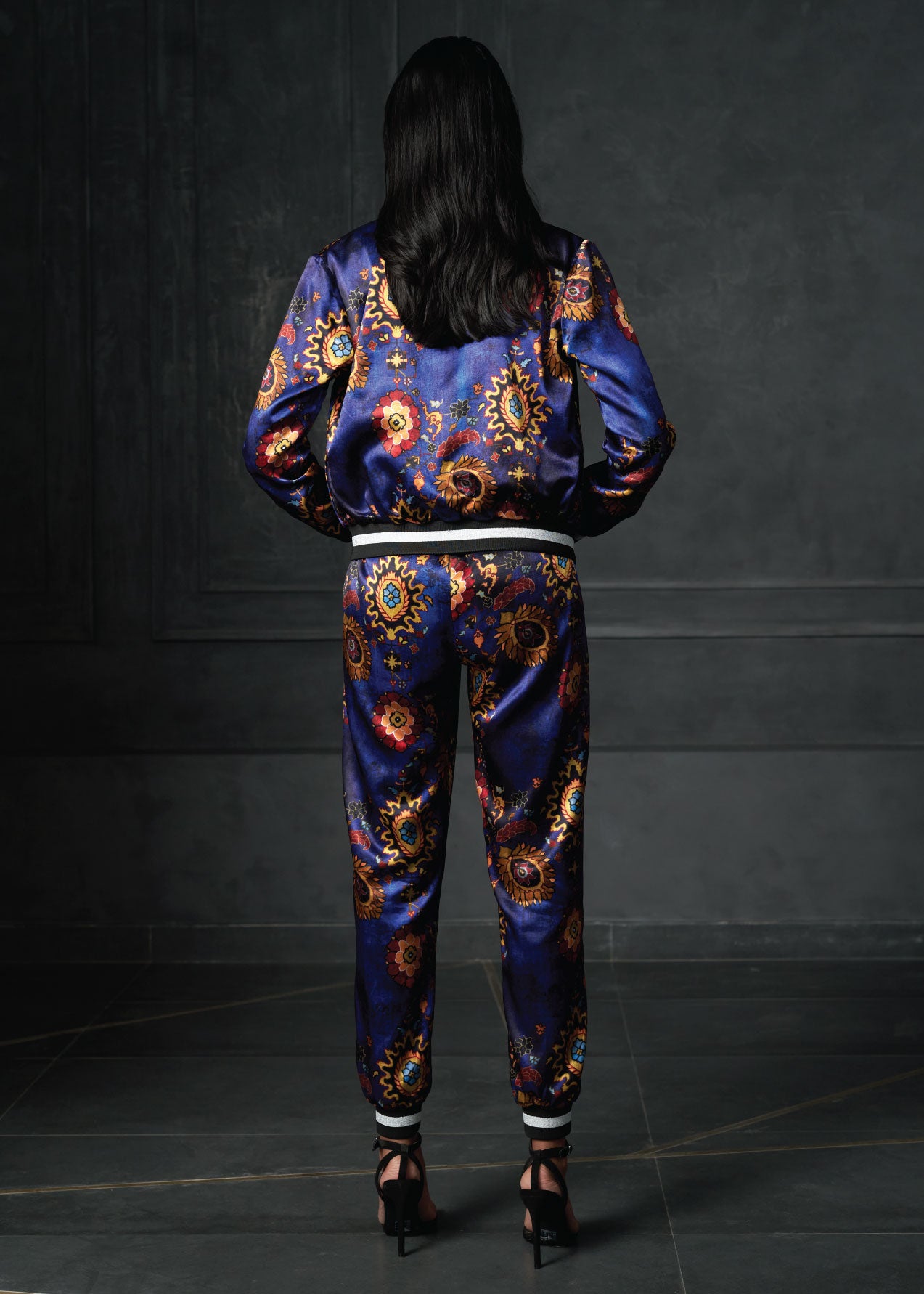 Calico in Blue Full Sleeves Reversible Bomber Jacket