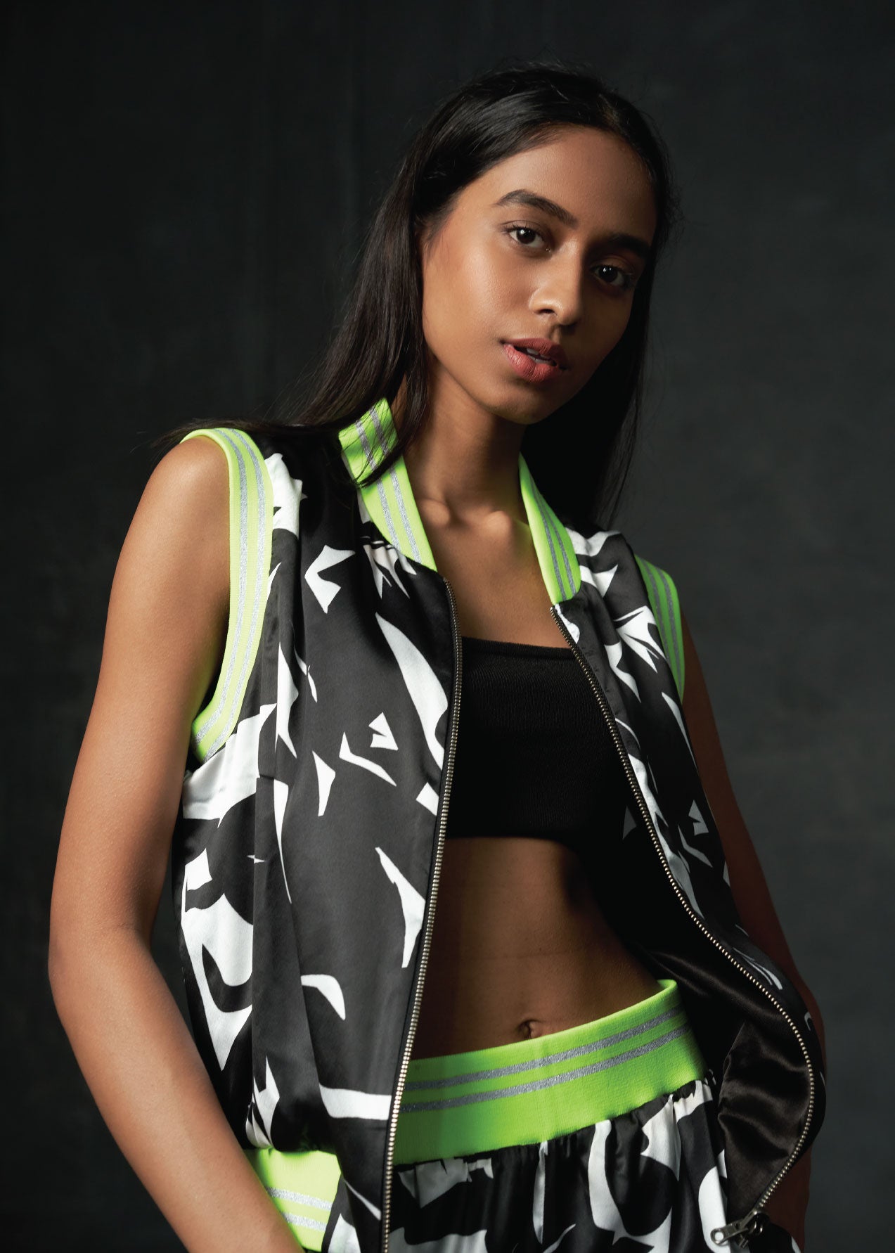 Nocturnal Sleeveless Reversible Bomber Jacket in Neon Grip