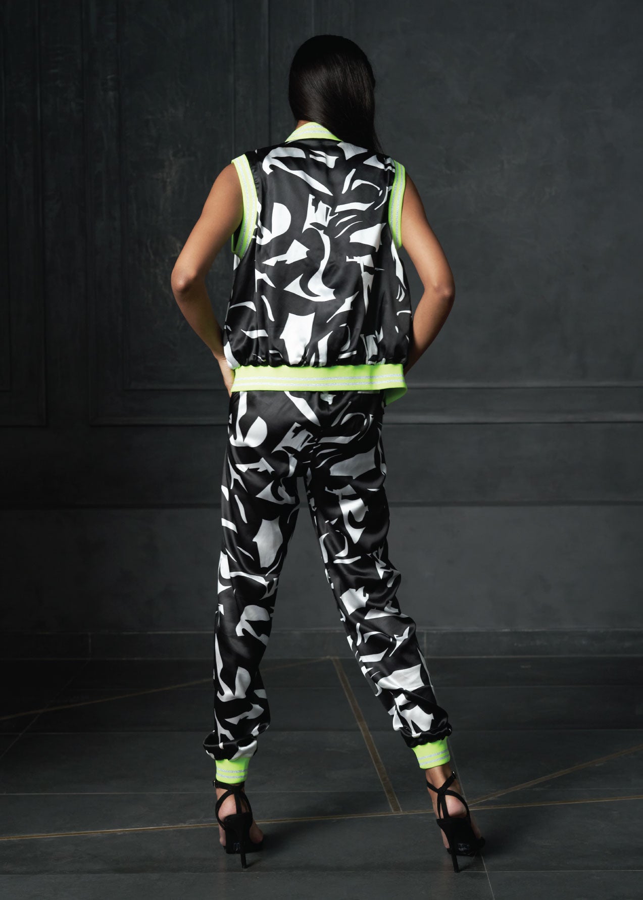 Nocturnal Sleeveless Reversible Bomber Jacket in Neon Grip