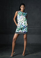 Olio in Green Printed Sleeveless Bomber Dress