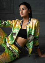 Wabi Sabi in Green Full Sleeves Reversible Bomber Jacket
