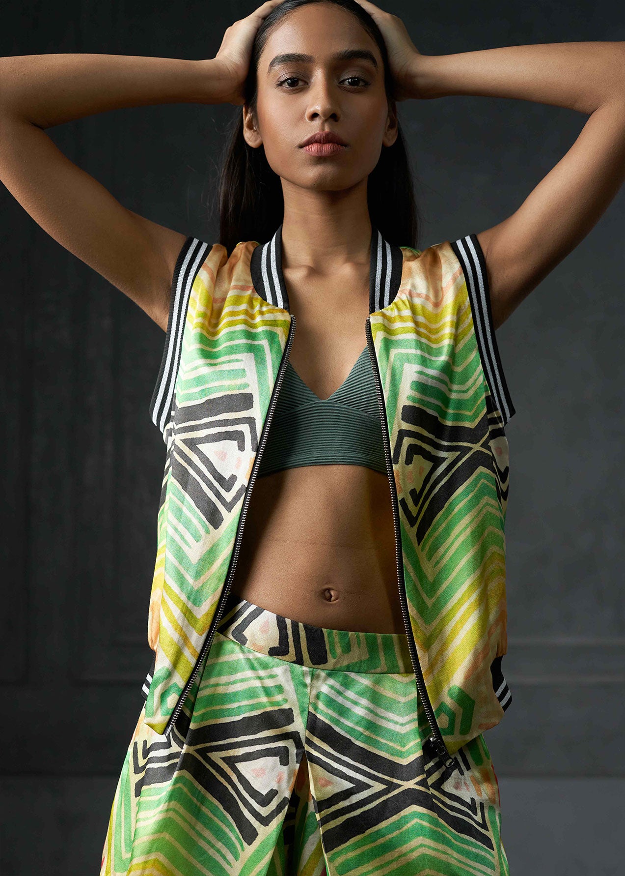 Wabi Sabi in Yellow Sleeveless Reversible Bomber Jacket