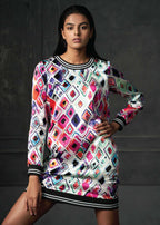 Olio in Pink Full Sleeves Printed Bomber Dress