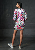 Olio in Pink Full Sleeves Printed Bomber Dress