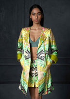 Wabi Sabi in Green Printed Long Jacket