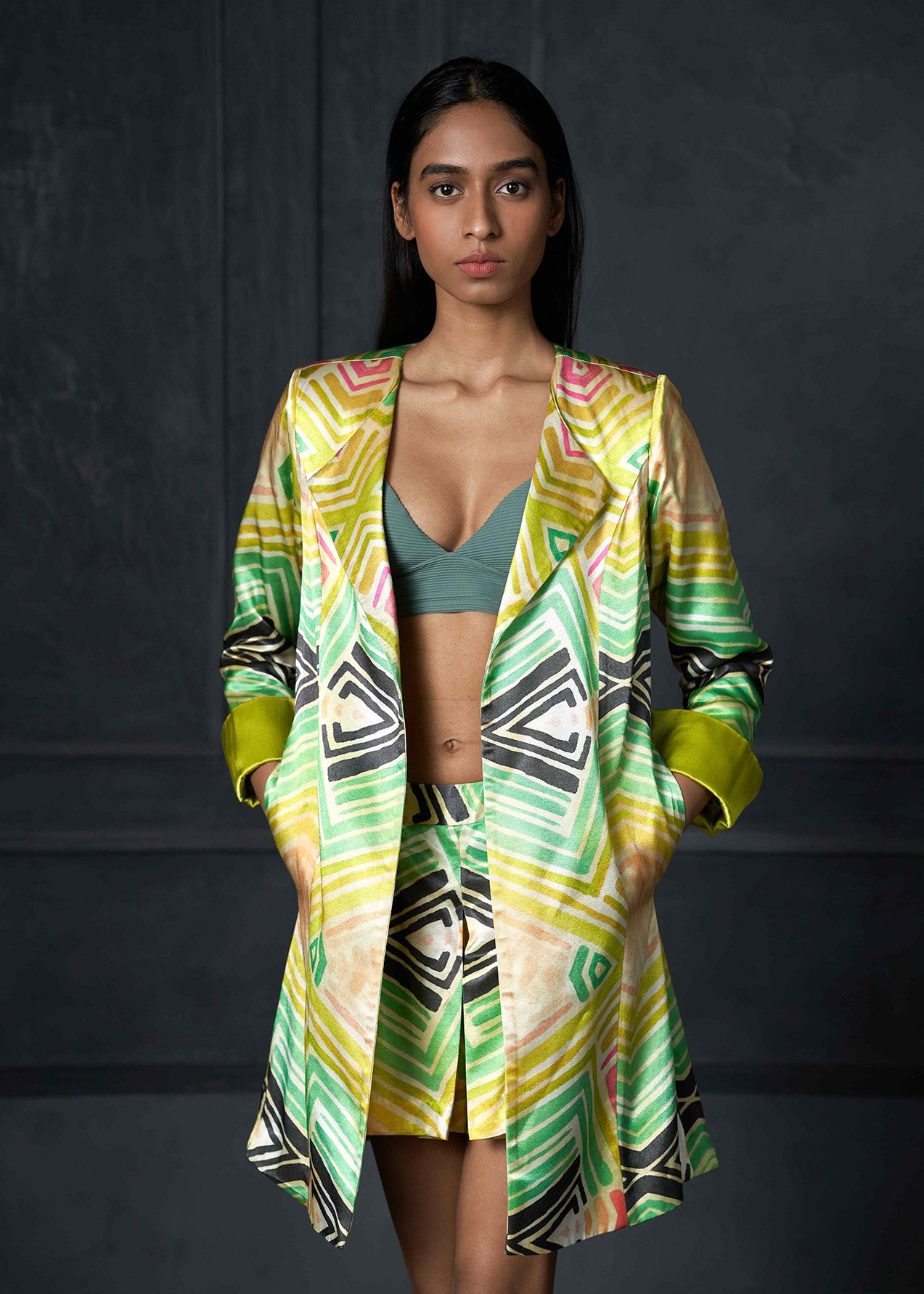Wabi Sabi in Green Printed Long Jacket